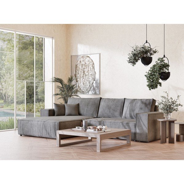 Šedá žinylková rozkládací/s úložným prostorem rohová pohovka (levý roh/s lenoškou) Maze – Maison de Rêve-image-1