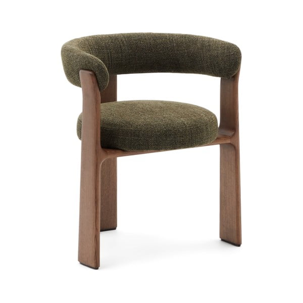 Khaki/hnědé jídelní křeslo s područkami z jasanového dřeva Granite – Kave Home