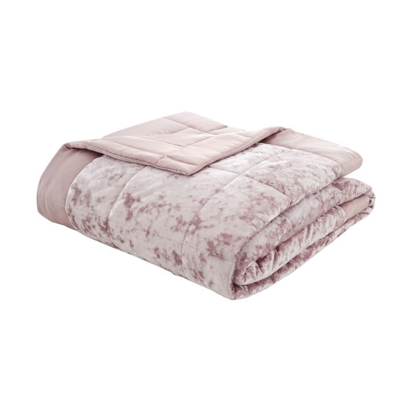 Růžový sametový prošívaný přehoz na dvoulůžko 220x220 cm Crushed – Catherine Lansfield-image-2