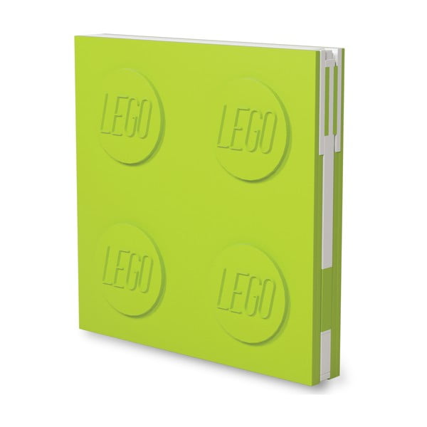 Světle zelený čtvercový zápisník s gelovým perem LEGO®, 15,9 x 15,9 cm