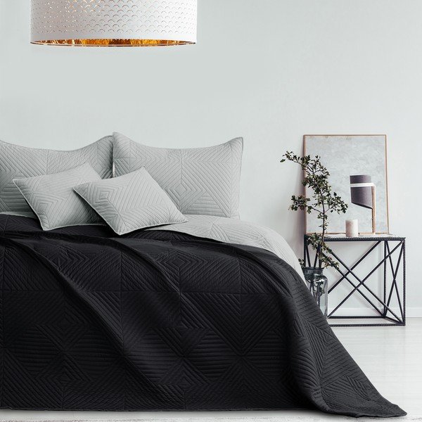 Černý/světle šedý prošívaný přehoz z mikrovlákna 240x260 cm Softa – Restilo-image-4