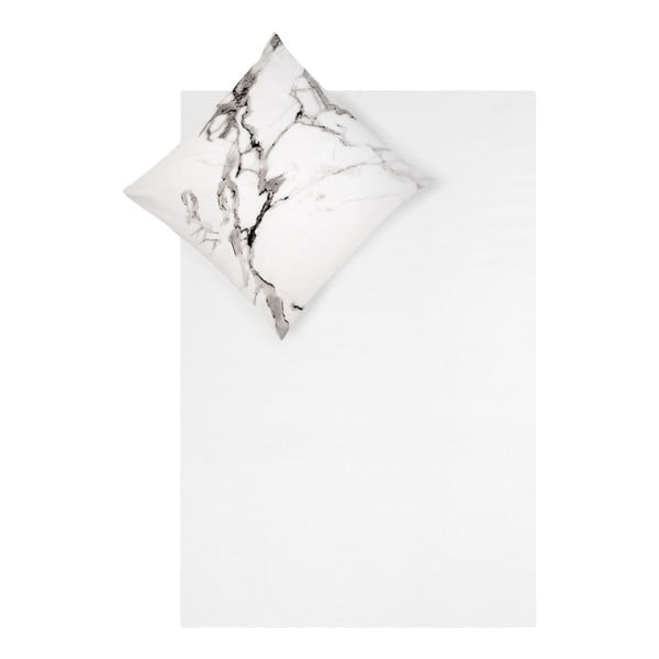 Bílo-šedé povlečení na jednolůžko z bavlněného perkálu Westwing Collection Malin, 135 x 200 cm
