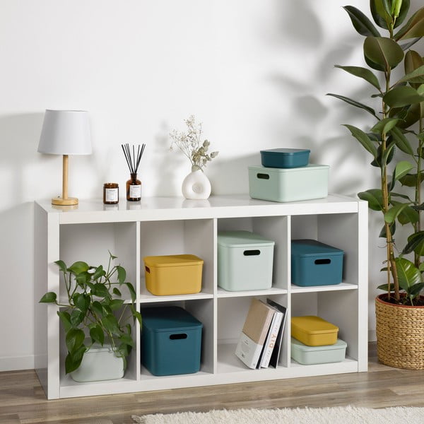 Světle zelený plastový úložný box s víkem 24x18x8 cm – Homéa-image-1