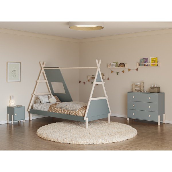 Šedozelená domečková dětská postel z borovicového dřeva s roštem 90x200 cm Enola – Marckeric-image-1