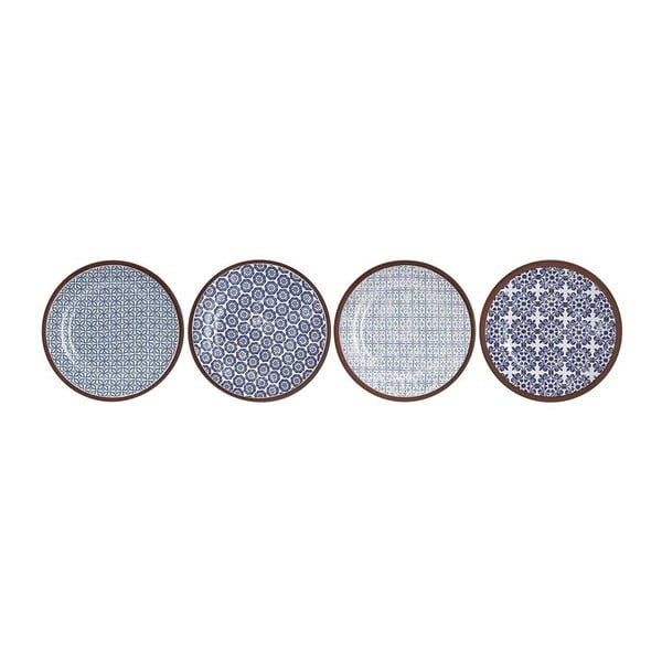 Sada 4 terakotových talířů s modrým vzorem Ladelle Tapas, ⌀ 17,5 cm
