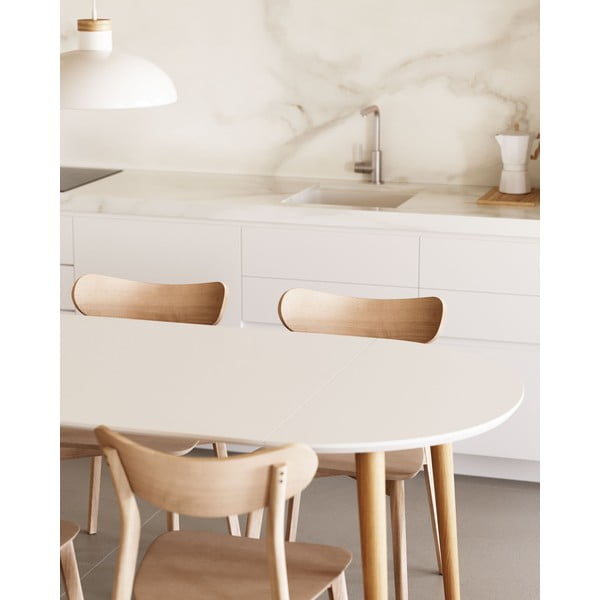 Bílý kulatý rozkládací jídelní stůl s bílou deskou ø 90 cm Oqui – Kave Home-image-3