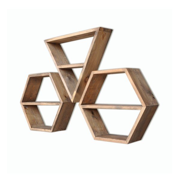 Sada 3 dřevěných nástěnných polic Hexa-image-2
