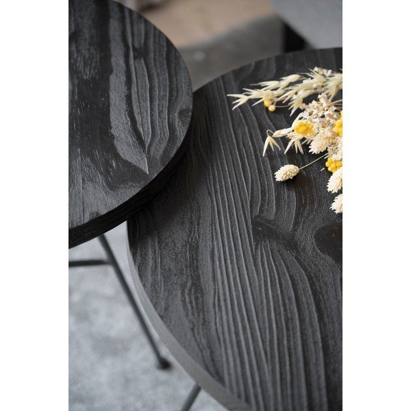 Sada 2 černých odkládacích stolků s deskami z borovicového dřeva Rowico Grafton-image-3