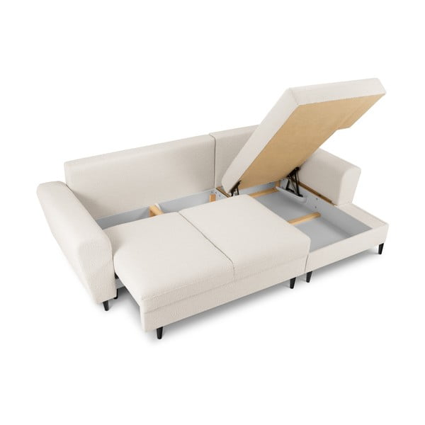 Béžová rozkládací/s úložným prostorem rohová pohovka z textilie bouclé (pravý roh/s lenoškou) Kyoto – Cosmopolitan Design-image-3