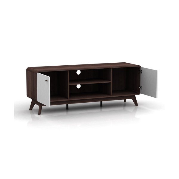 Bílo-hnědý TV stolek v dekoru ořechu 140x53 cm Caitlin – Støraa-image-3