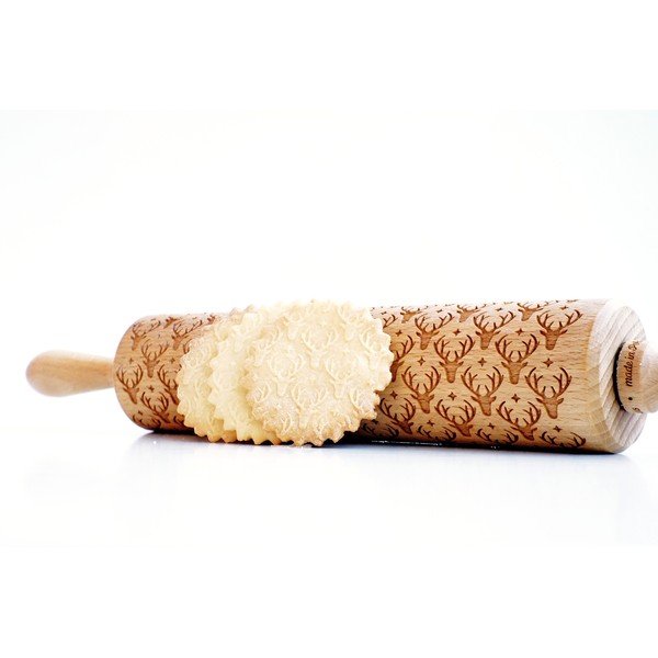 Dřevěný vánoční embosovaný váleček na těsto Valek Reindeer-image-2