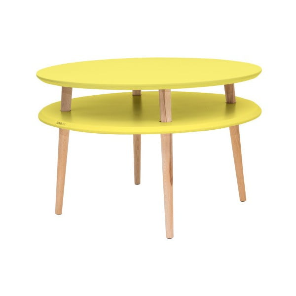 Žlutý konferenční stolek s přírodními nohami Ragaba UFO, Ø 70 cm