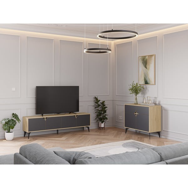 Skříňka v dekoru dubu v černo-přírodní barvě 95x79 cm Nola – Marckeric-image-4