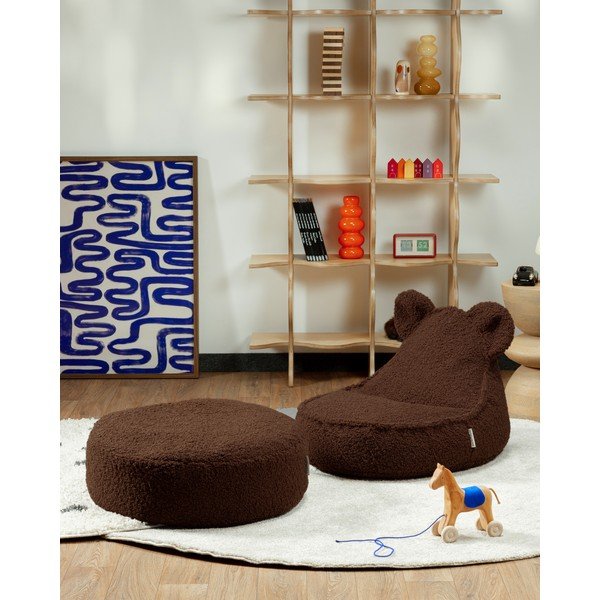 Tmavě hnědý dětský puf z textilie bouclé Warm Hazel – Wigiwama-image-1