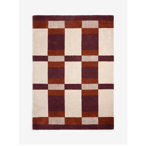 Vínový/krémový ručně tkaný koberec z recyklovaných vláken 120x170 cm Franka – MADE