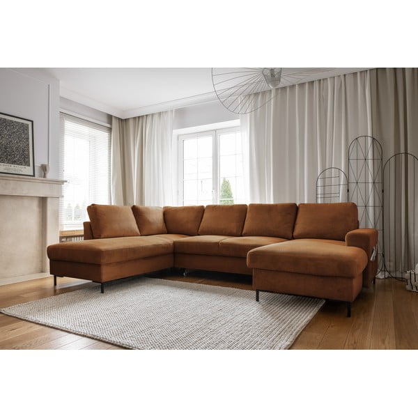 Oranžovohnědá manšestrová rozkládací rohová pohovka (levý roh) Lofty Lilly – Miuform-image-3