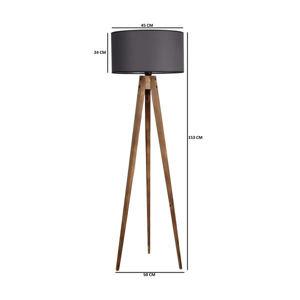 Černá/hnědá stojací lampa s textilním stínidlem (výška 153 cm) Tripod – Opviq lights-image-2