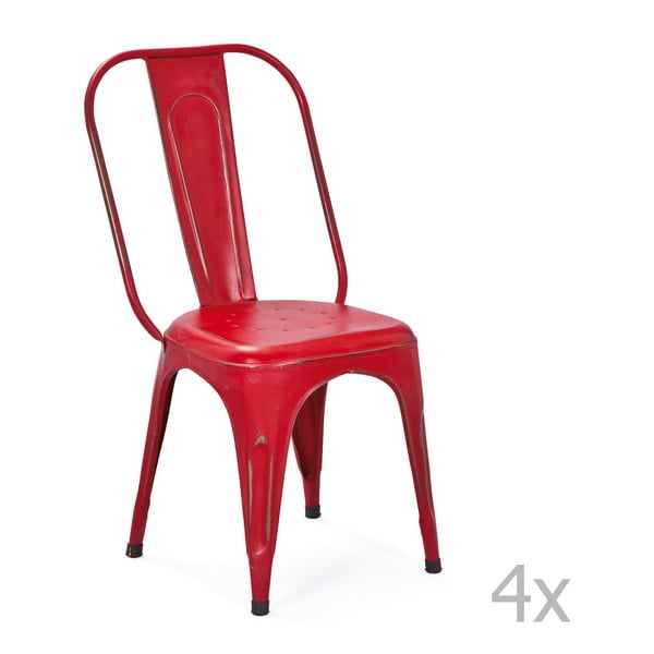 Sada 4 červených kovových jídelních židlí Interlink Aix