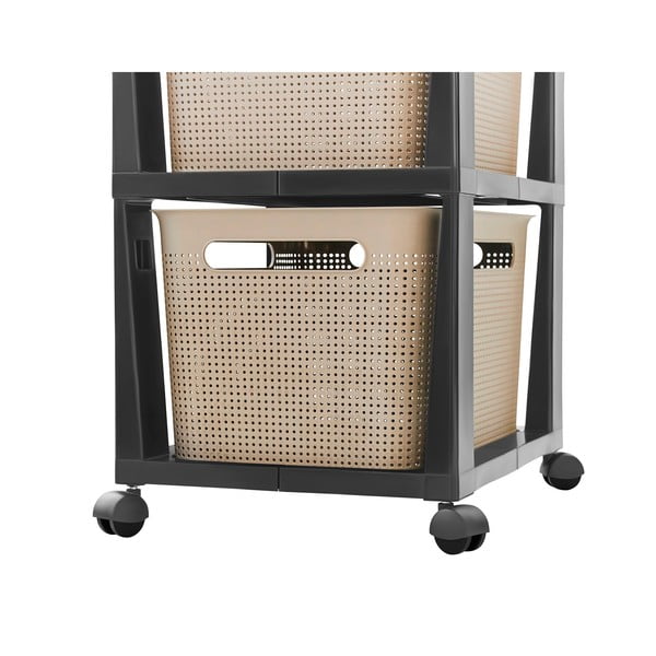 Černo-béžový plastový pojízdný regál 30x77 cm Brisen - Rotho-image-2