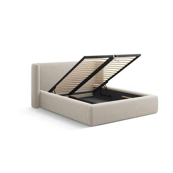 Béžová čalouněná dvoulůžková postel s úložným prostorem s roštem 180x200 cm Jason – Windsor & Co Sofas-image-3