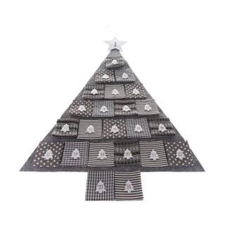 Šedý textilní adventní kalendář ve tvaru stromu, délka 78 cm