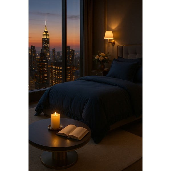 Tmavě modré povlečení na dvoulůžko/prodloužené z bavlny Renforcé 240x220 cm Ruffle Striped – Mila Home Luxury-image-4