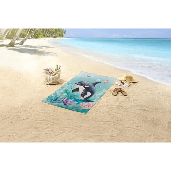 Modrá dětská sametová plážová osuška 75x150 cm Splash – Good Morning-image-1