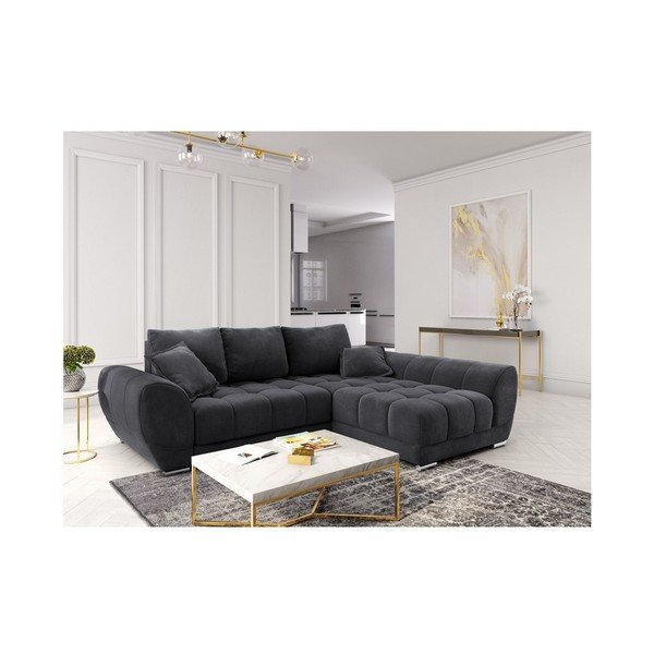 Tmavě šedá rozkládací rohová pohovka se sametovým potahem Windsor & Co Sofas Nuage, pravý roh-image-1