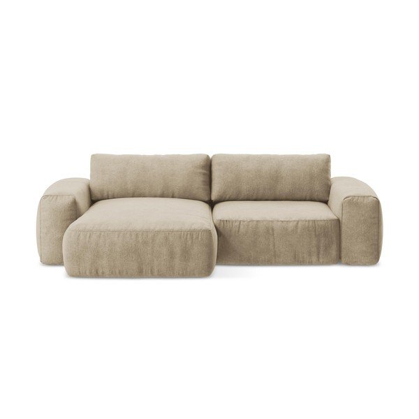 Světle hnědá žinylková rozkládací rohová pohovka (levý roh/s lenoškou) Kuki – Makamii