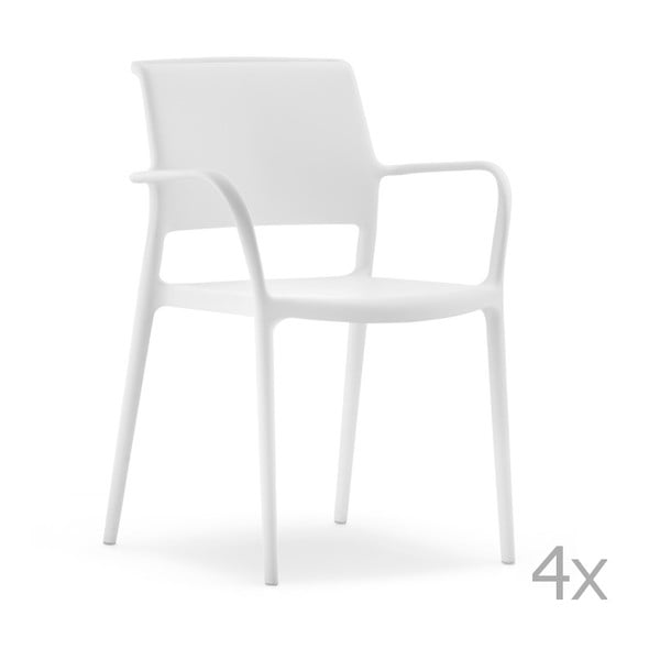 Sada 4 bílých  jídelních židlí s područkami Pedrali Ara