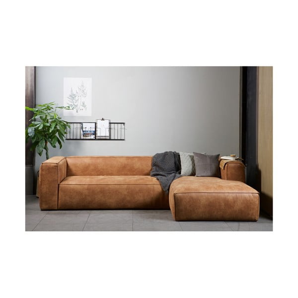 Hnědá rohová pohovka z recyklované kůže WOOOD Bean, pravý roh-image-1