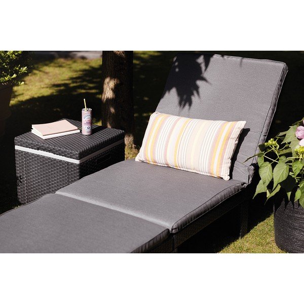 Tmavě šedé polstrované/z umělého ratanu polohovací zahradní lehátko Daytona – Keter-image-3