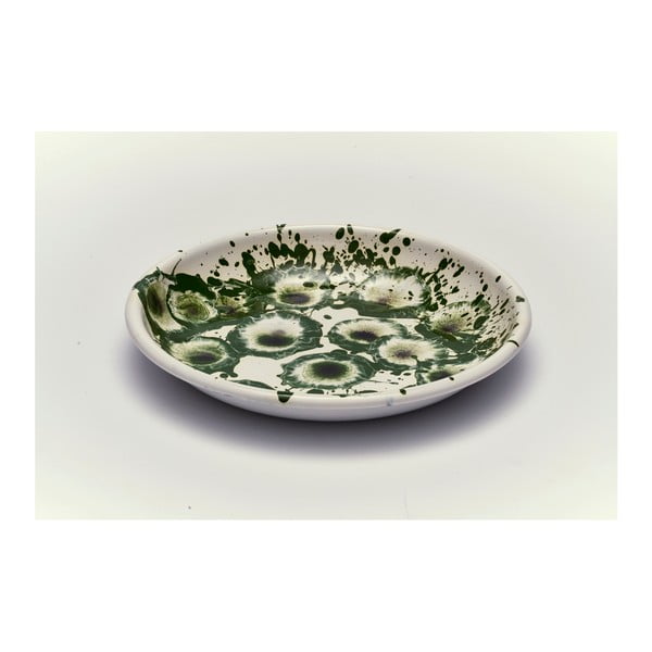 Zelenobílý smaltovaný talíř Kapka Floral Madness, Ø 24,5 cm