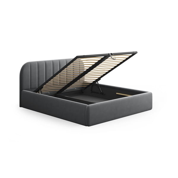 Šedá čalouněná dvoulůžková postel s úložným prostorem s roštem 140x200 cm Juno – Windsor & Co Sofas-image-4