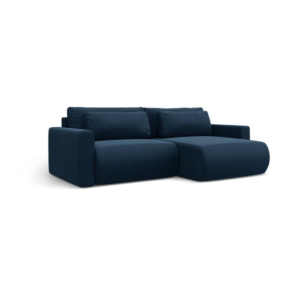 Tmavě modrá sametová rozkládací rohová pohovka s úložným prostorem  Belfast – Cosmopolitan Design-image-2