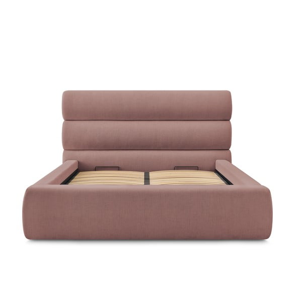 Světle růžová čalouněná dvoulůžková postel s úložným prostorem s roštem 180x200 cm Jagna – Bobochic Paris-image-3