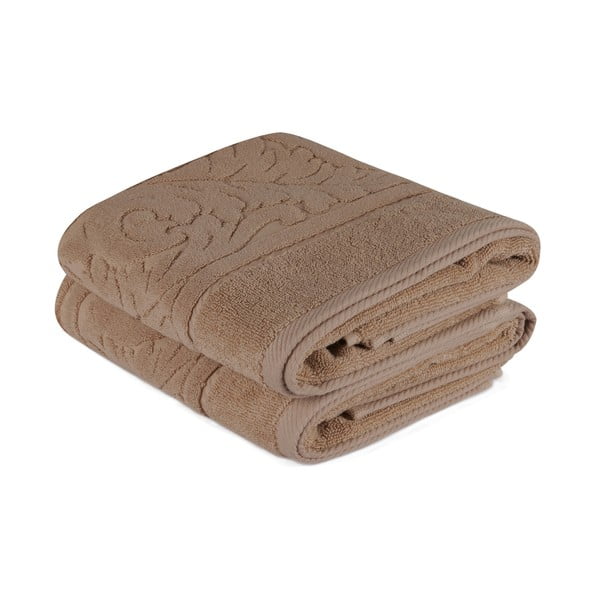 Světle hnědé bavlněné ručníky v sadě 2 ks 90x50 cm Sultan – Foutastic
