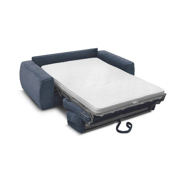 Tmavě modrá manšestrová pohovka na každodenní spaní/rozkládací 240 cm Hugo – Bobochic Paris-image-3