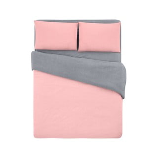 Bavlněné povlečení na dvoulůžko/prodloužené s prostěradlem v lososové barvě/šedé 200x220 cm – Mila Home