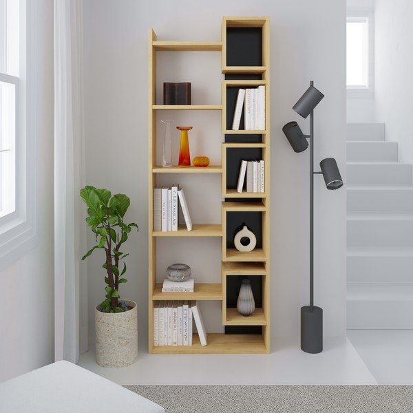 Knihovna v dekoru dubu v černo-přírodní barvě 60x168,5 cm Eladi – Marckeric-image-4