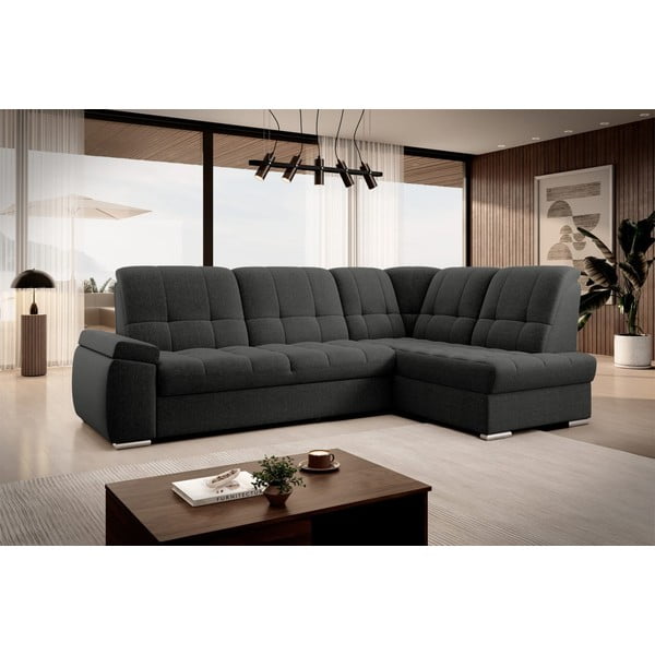 Tmavě šedá rozkládací/s úložným prostorem rohová pohovka (pravý roh/do L) Sado – ELTAP-image-4