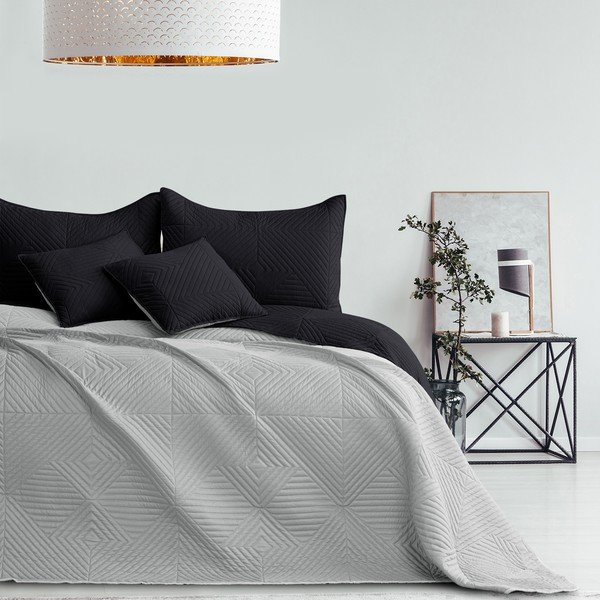 Černý/světle šedý prošívaný přehoz z mikrovlákna 240x260 cm Softa – Restilo-image-3