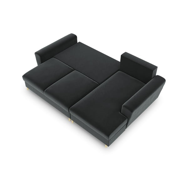 Tmavě šedá sametová rozkládací/s úložným prostorem rohová pohovka (pravý roh/s lenoškou) Kyoto – Cosmopolitan Design-image-2