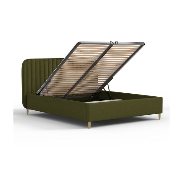 Zelená čalouněná jednolůžková postel s úložným prostorem s roštem 120x200 cm Noto – Maison de Rêve-image-3
