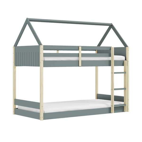 Domečková/patrová dětská postel s roštem 90x190 cm v přírodní barvě/šedozelená Valka – Marckeric-image-2