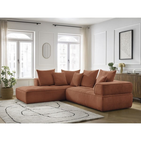 Žinylková rohová pohovka v terakotové barvě (levý roh/do L) Whesley – Bobochic Paris-image-1