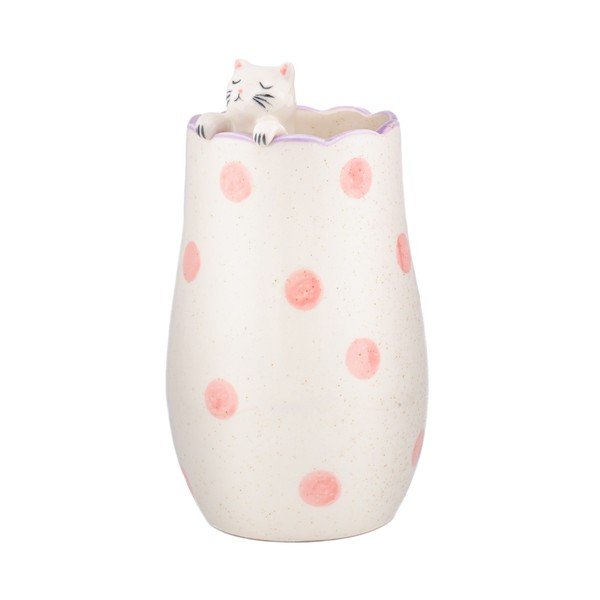 Bílá váza z dolomitu (výška 18 cm) Peeking Cat – Sass & Belle