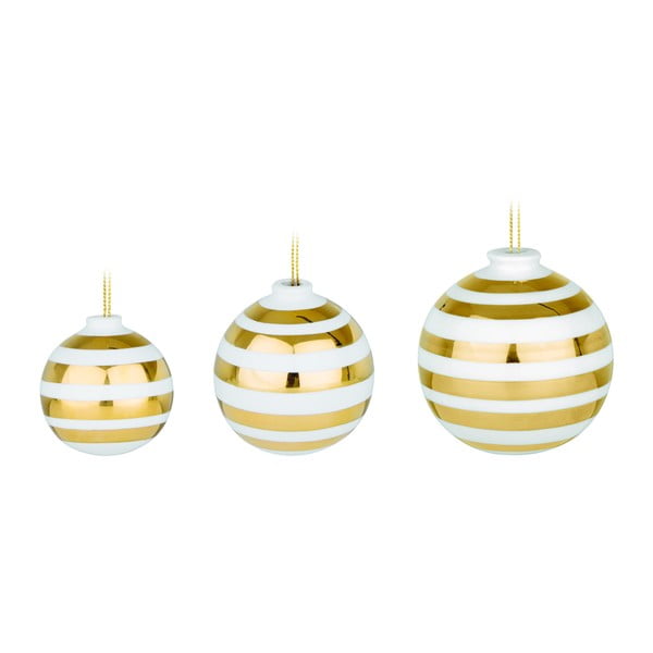 Sada 3 bílých keramických vánočních ozdob na stromeček s detaily ve zlaté barvě Kähler Design Omaggio