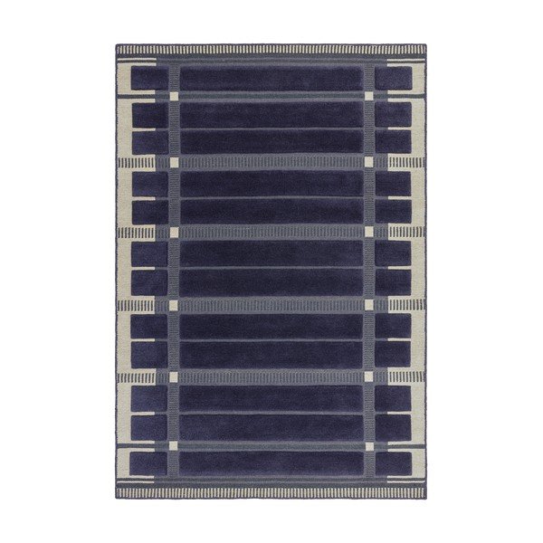 Tmavě modrý/béžový ručně tkaný vlněný koberec 120x170 cm – Asiatic Carpets