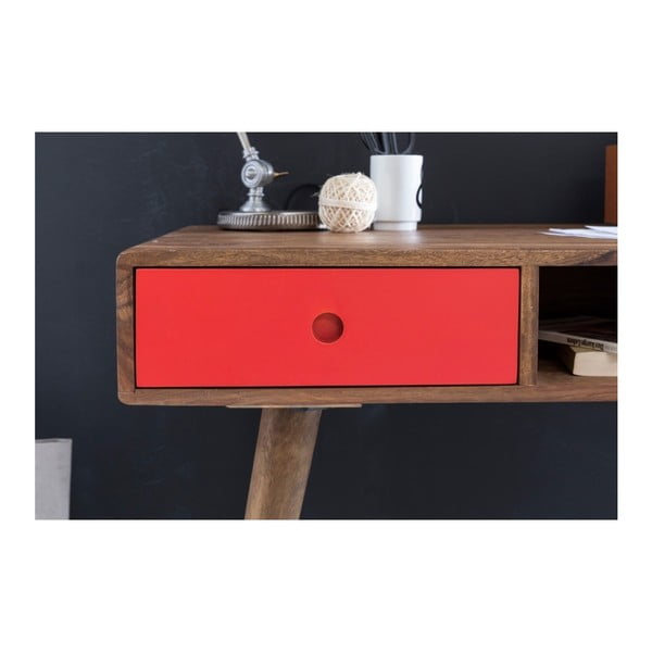 Pracovní stůl s červenou zásuvkou z masivního sheeshamového dřeva Skyport REPA-image-2